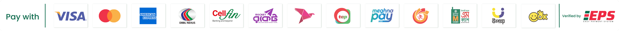 Supported Payment Methods (bKash, Nagad, Rocket, Visa, Mastercard, Amex, NexusPay, Cellfin, EPS)